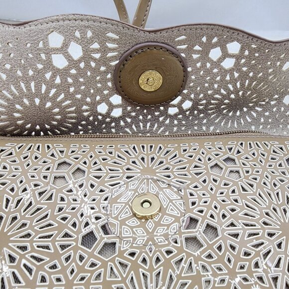 Buco Women's Laser Cut Patent Leather Floral Design Shoulder Bag - Picture 4 of 8